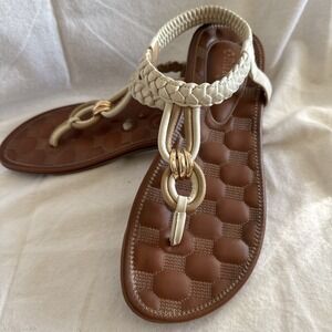 Patrizia by Spring Step Galdus Womens Sandals Sz 8  T-Strap Gold Ivory Braid